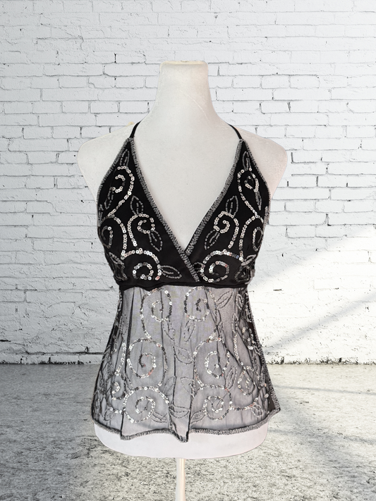 Vintage Y2K 2000s Mesh Sequin Halter Top