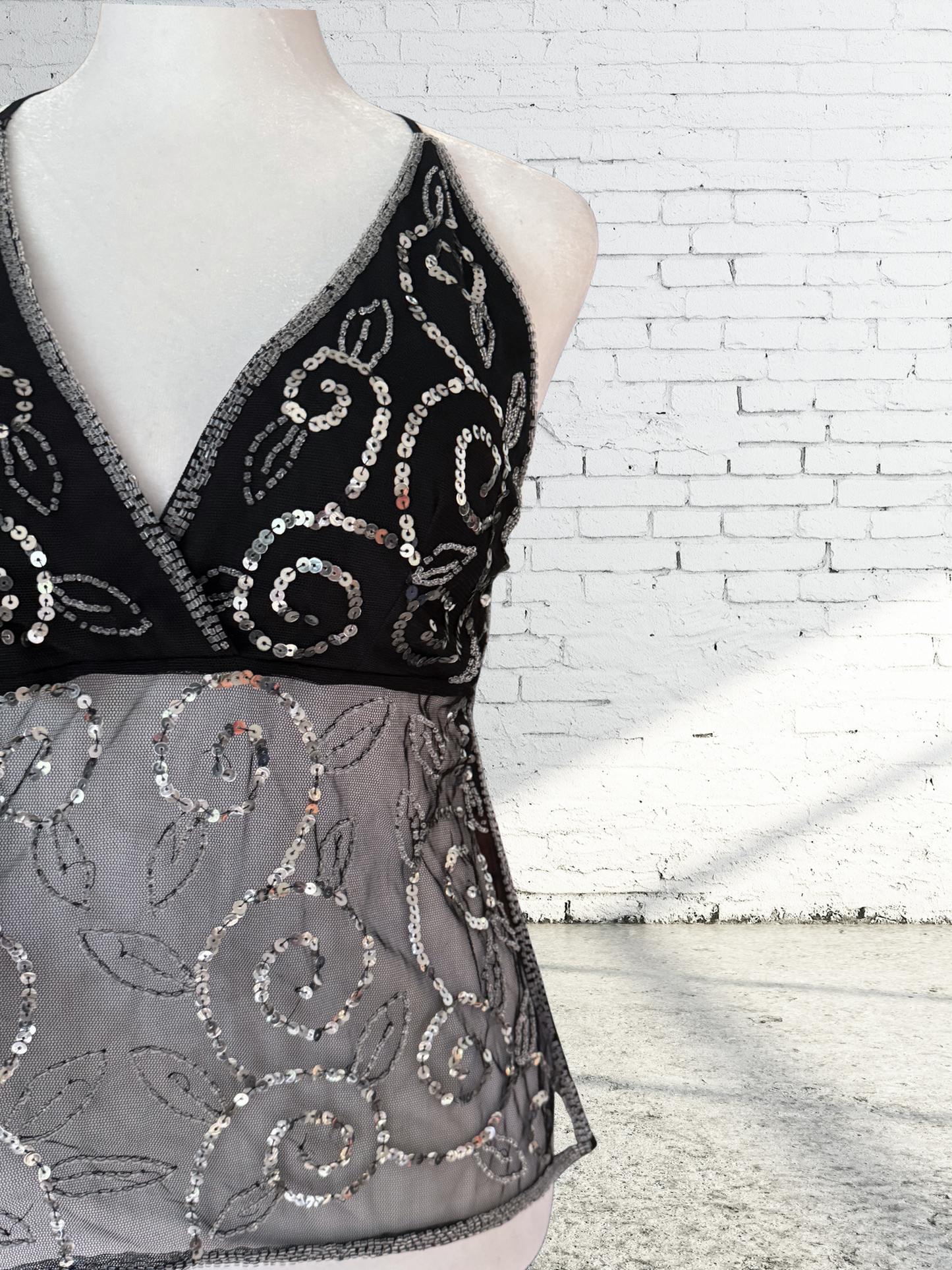 Vintage Y2K 2000s Mesh Sequin Halter Top