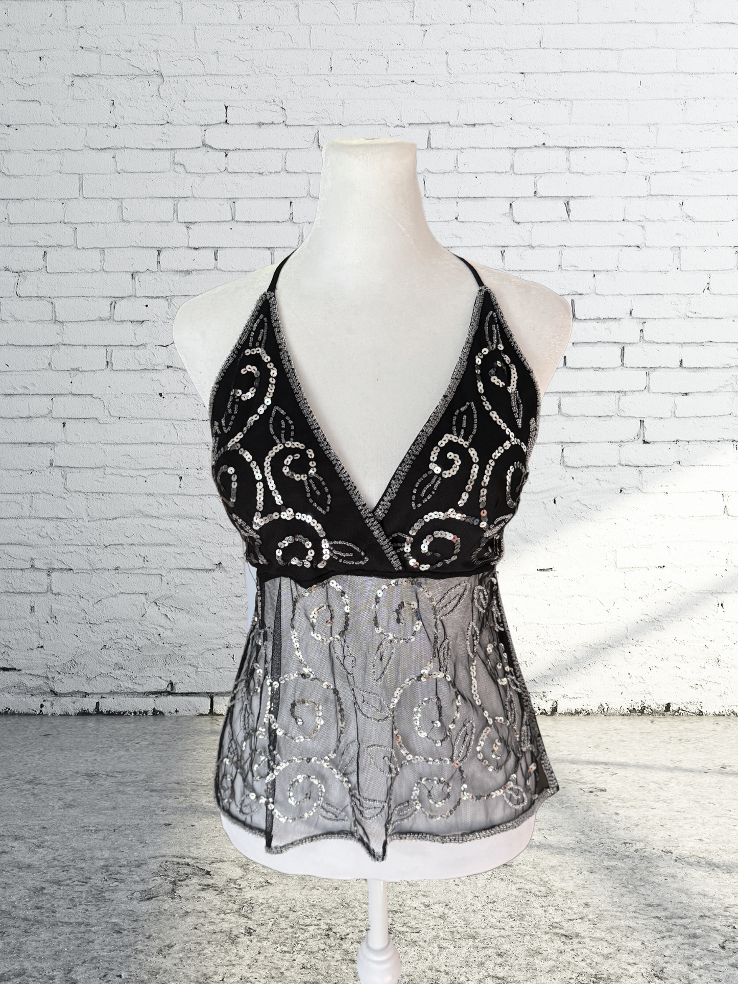 Vintage Y2K 2000s Mesh Sequin Halter Top